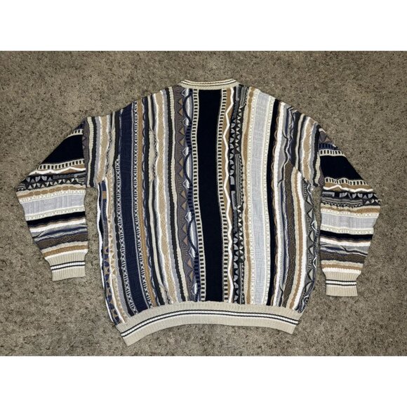 Vintage Sweater Multicolor 3D 90s Textured Knit Abstract Geometric Grandpa Y2k L - Picture 2 of 11